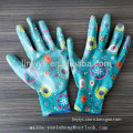 Flower printed nitrile coated polyester cycling gloves